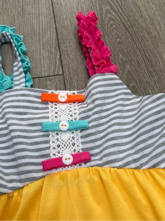 JONA MICHELLE SLEEVELESS DRESS STRIPE TOP MULTI COLORED TIERS PINK BLUE GREY 7 - Picture 2 of 7